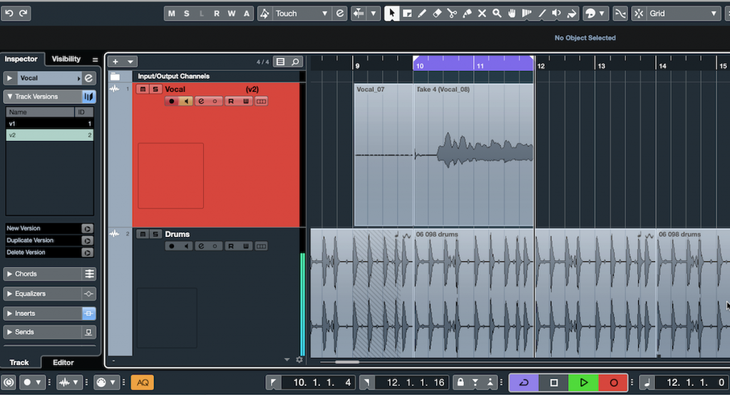 Screenshot of Steinberg Cubase software showing Cycle Recording feature.