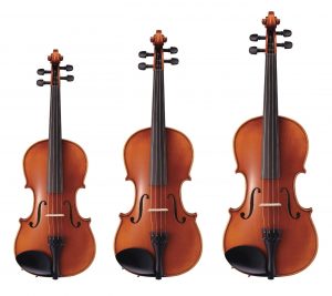 Three Yamaha student violins.