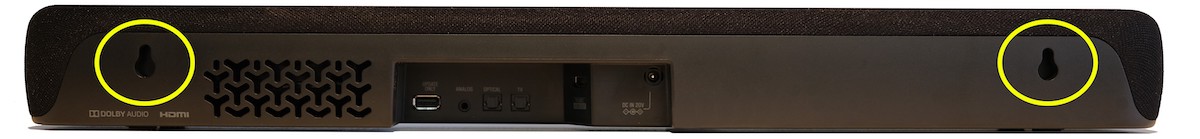 The back of the SR-C20A speaker showing the keyholes for wall mounting.
