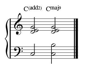 Segundo ejemplo de tonos de color en voicings de jazz en piano.