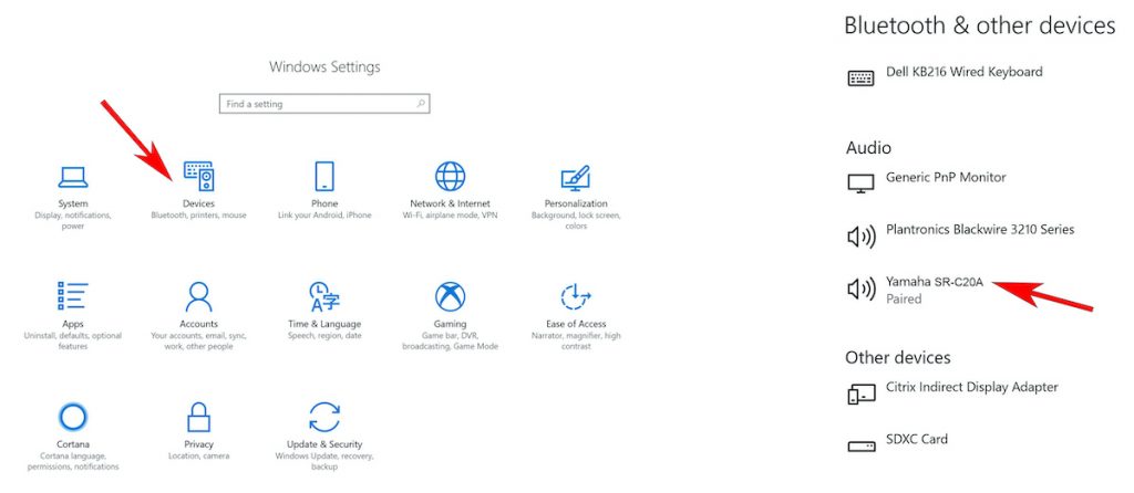 Illustration showing how to pair Windows computer with a sound bar. 