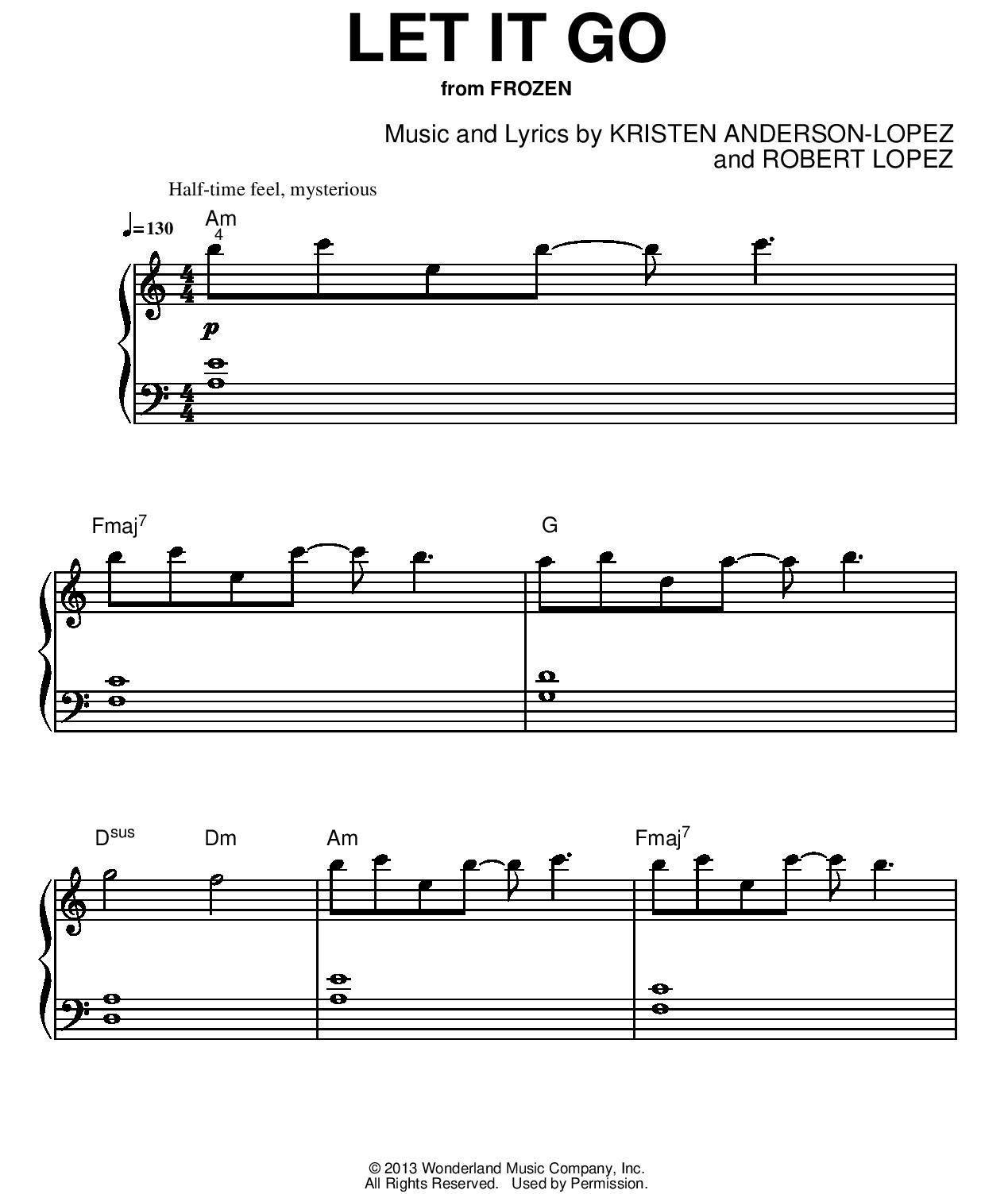 Copy of simplified sheet music for