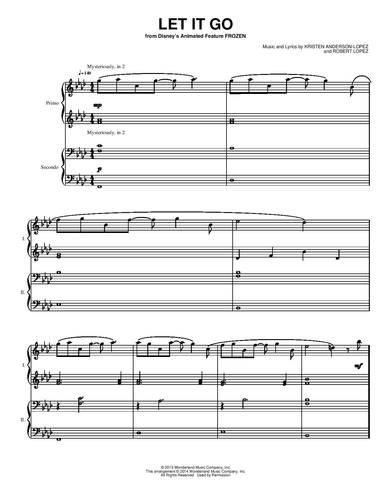Sheet music for "Let It Go" as a piano duet.