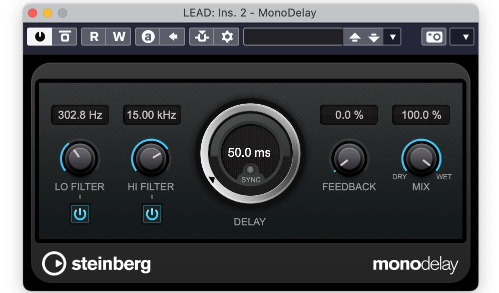 User interface of Steinberg Cubase delay plug-in.