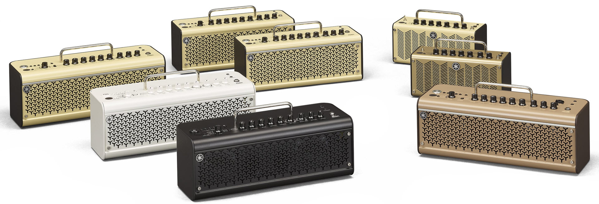 An array of small guitar amps.