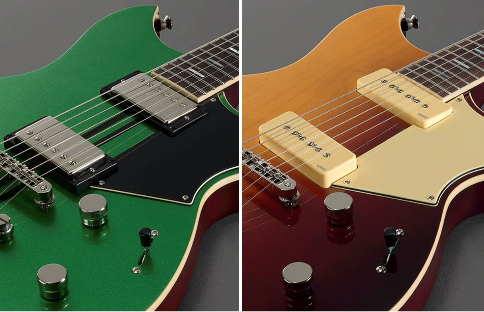 Side by side images of guitar bodies.