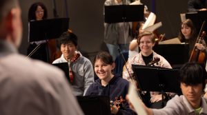 happy orchestra students