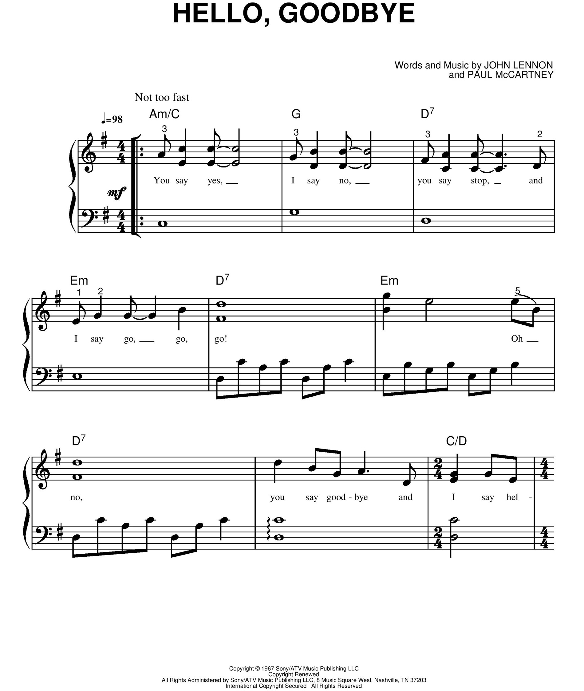 First page of a song's sheet music.