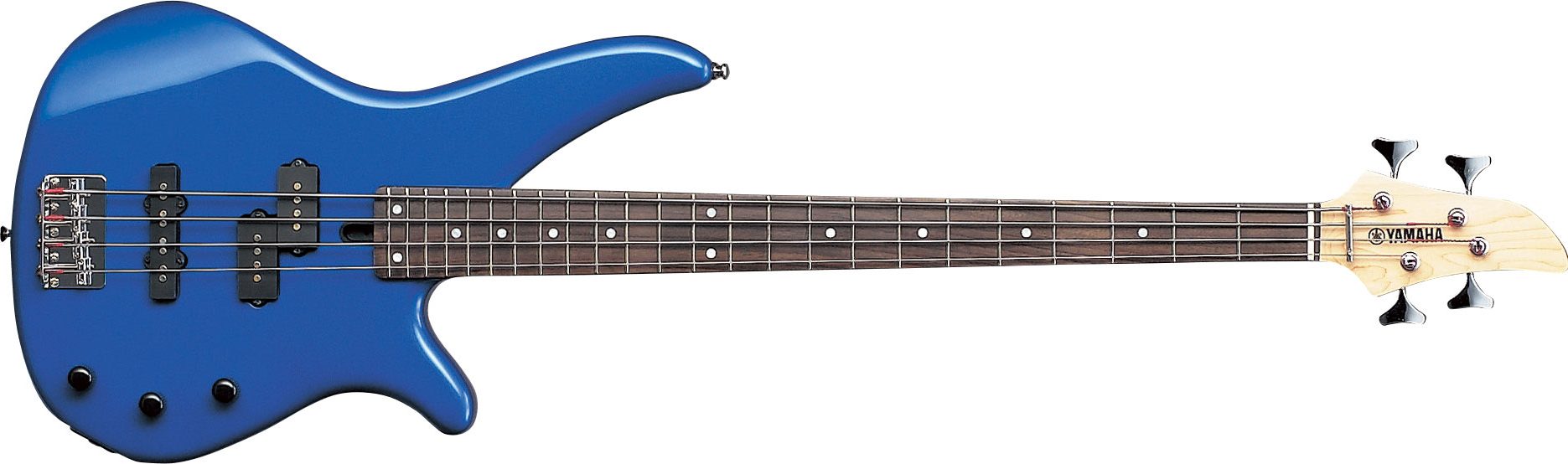 Blue electric bass guitar.