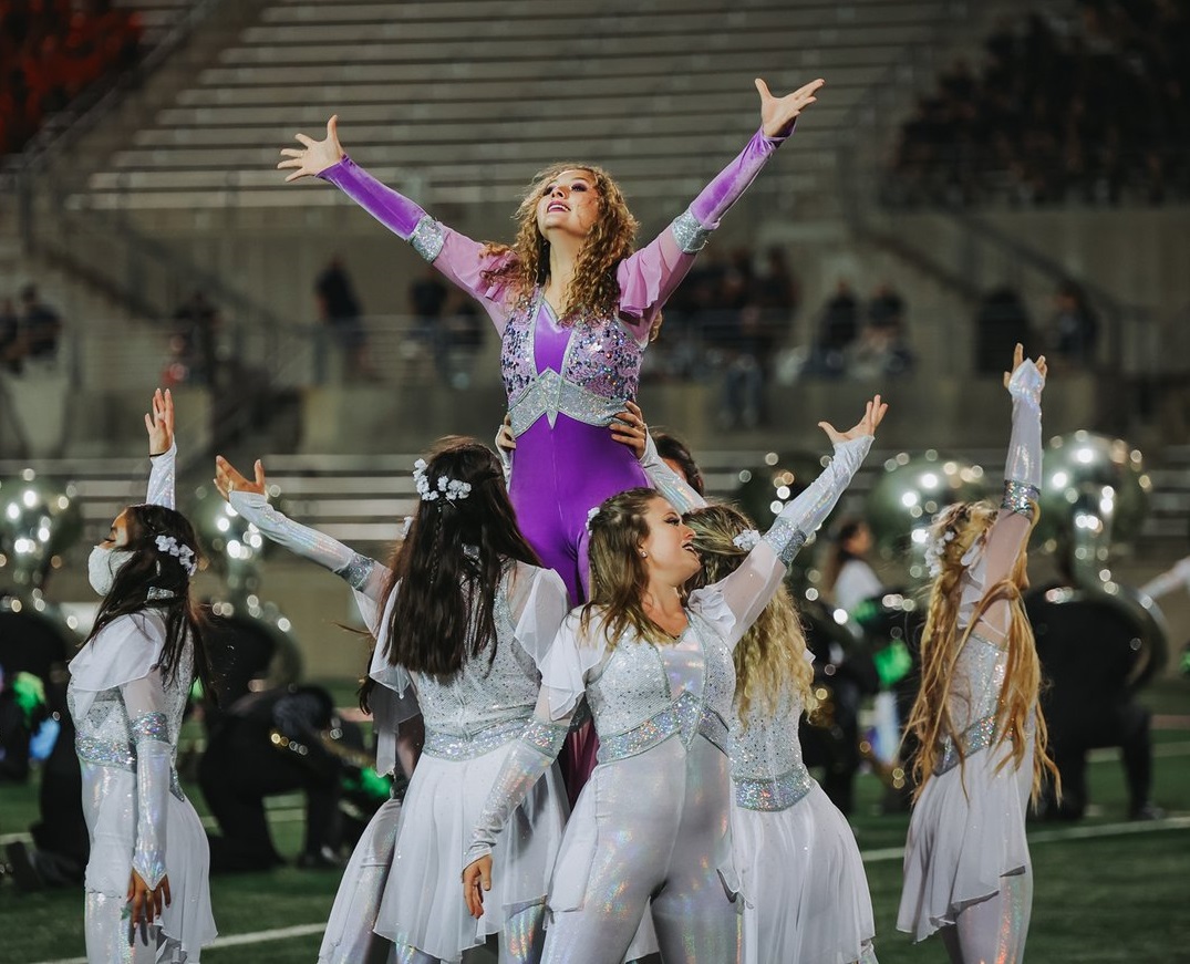 color guard during marching band performance 
