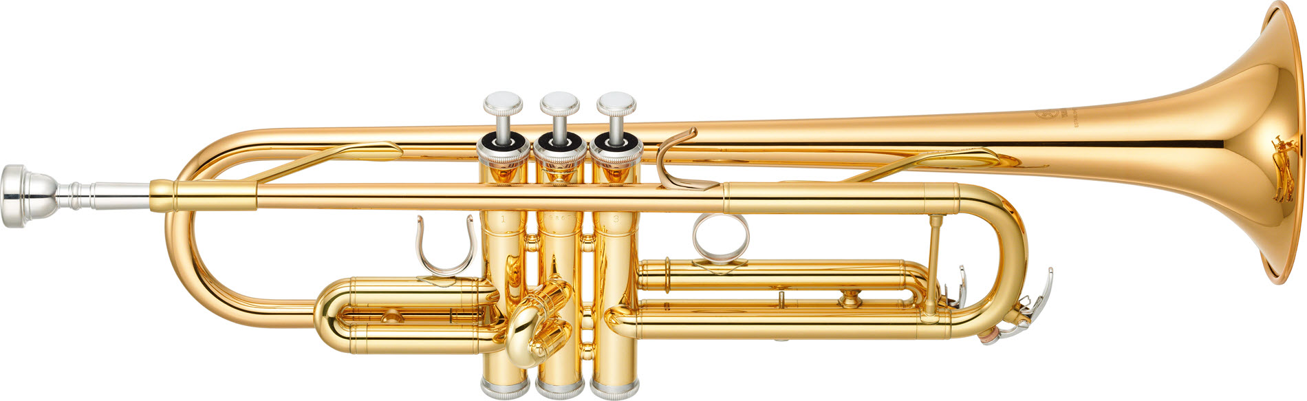 Gold trumpet in profile.