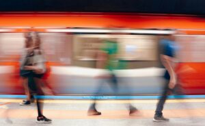 motion blur photograph showing people moving