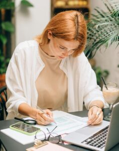 woman looking over budget