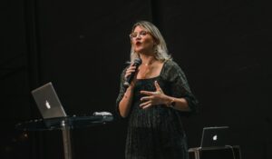 woman giving presentation