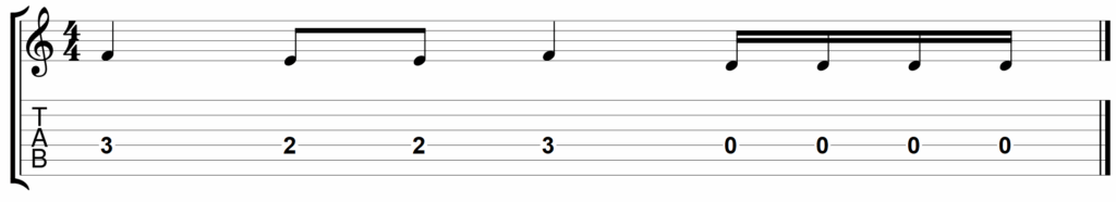 Musical notation and tablature.
