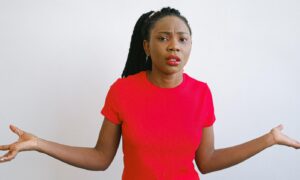 frustrated woman shrugging