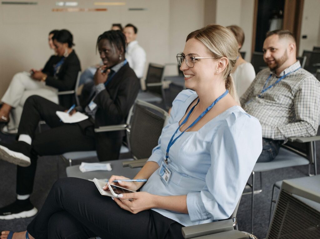 happy conference attendee