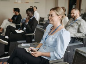 happy conference attendee 