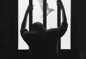 someone holding onto prison bars