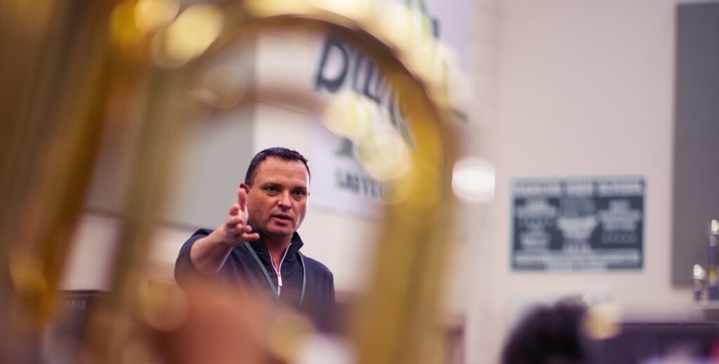 music director seen through a tuba
