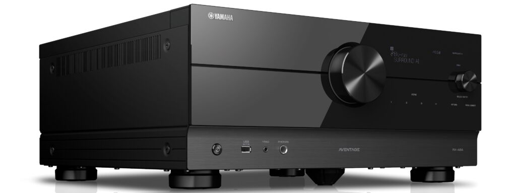 Front view of a Yamaha RX-A8A audiovisual receiver.