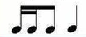 Musical notatation showing two sixteenth notes, one eighth note and one quarter note.