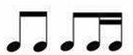 Musical notatation showing three eighth notes, and two sixteenth notes.