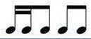 Musical notatation showing two sixteenth notes and three eighth notes.