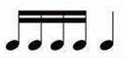 Musical notatation showing four sixteenth notes and an eighth note.