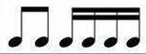 Musical notatation showing two eighth notes and four sixteenth notes.