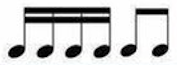 Musical notatation showing four sixteenth notes and two eighth notes.
