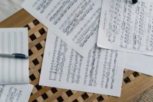 sheet music on table
