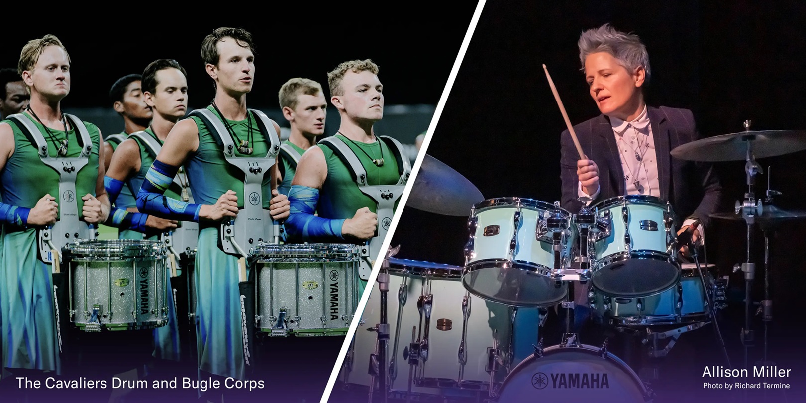 photos of Cavaliers drum corps and Allison Miller on drumset