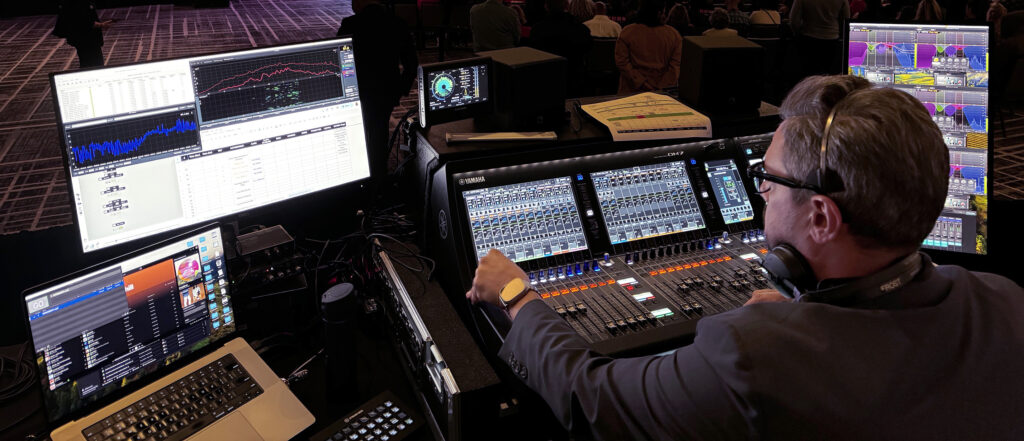 man using audio mixer