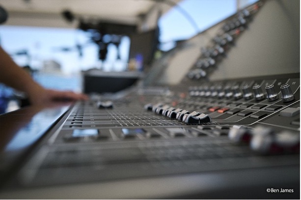 close up image of an audio mixer
