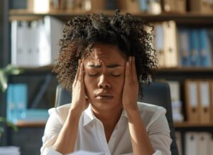 woman with eyes closed and hands on either side of her face
