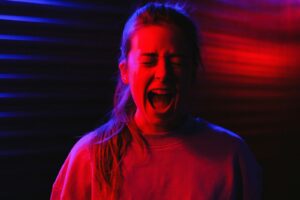 female student screaming in frustration