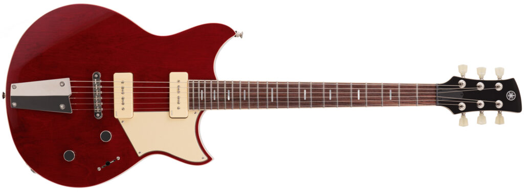 A red electric guitar.