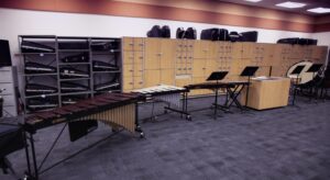 band room with instruments put away