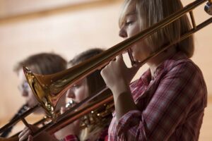 trombone player during rehearsal
