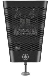 A black trapezoidal condenser microphone designed to be mounted on a bass drum hoop.