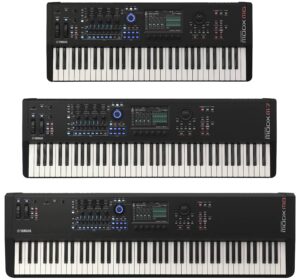 Three black electronic keyboards with different amounts of keys: 61, 76 and 88.