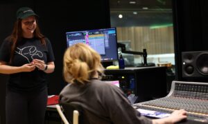 two women at mixing studio