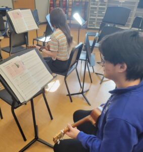 two ukulele students using method books