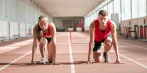 two people ready to start a race 