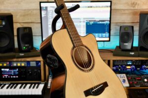 The top and sides of an acoustic guitar.