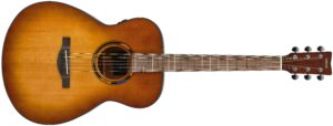 A concert body electric-acoustic guitar in a tobacco finish.