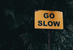 sign that reads "go slow"