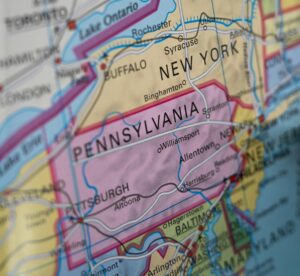 map showing New York and Pennsylvania 