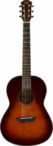 A parlor-size acoustic guitar.
